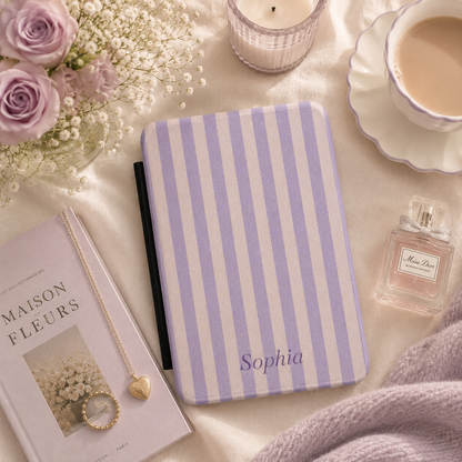 Personalised Lavender Stripe Name Kindle Case — Custom Name