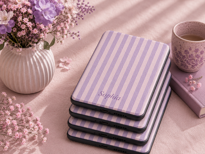 Personalised Lavender Stripe Name Kindle Case — Custom Name