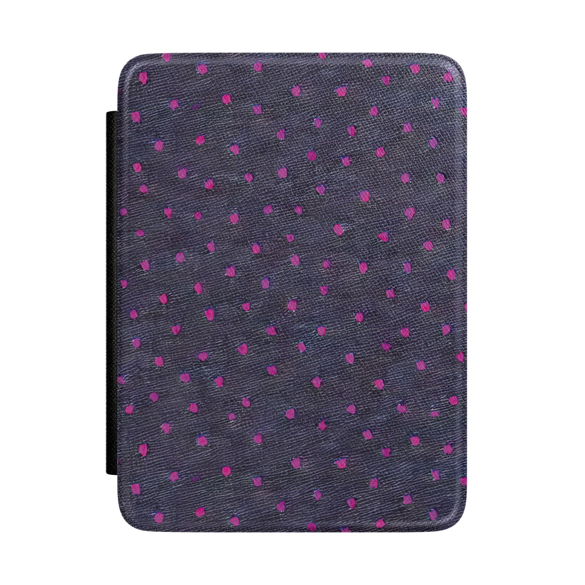 Charcoal Kindle Paperwhite case with hand-painted magenta dots front cover — Atelier painterly gift for readers