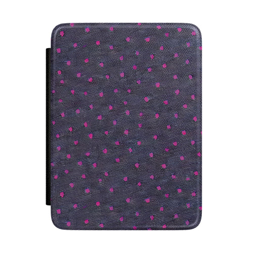 Charcoal Kindle Paperwhite case with hand-painted magenta dots front cover — Atelier painterly gift for readers