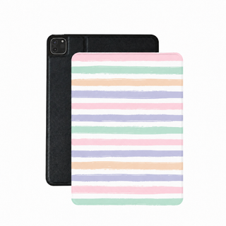 Pastel brushstroke stripe iPad case in pink, mint and lilac vegan Saffiano leather
