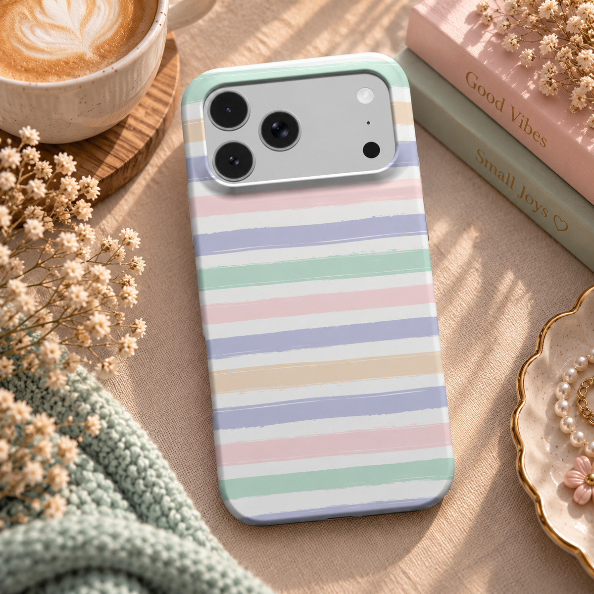 Pastel Brushstroke Stripe phone case – MagSafe iPhone case, lifestyle photo