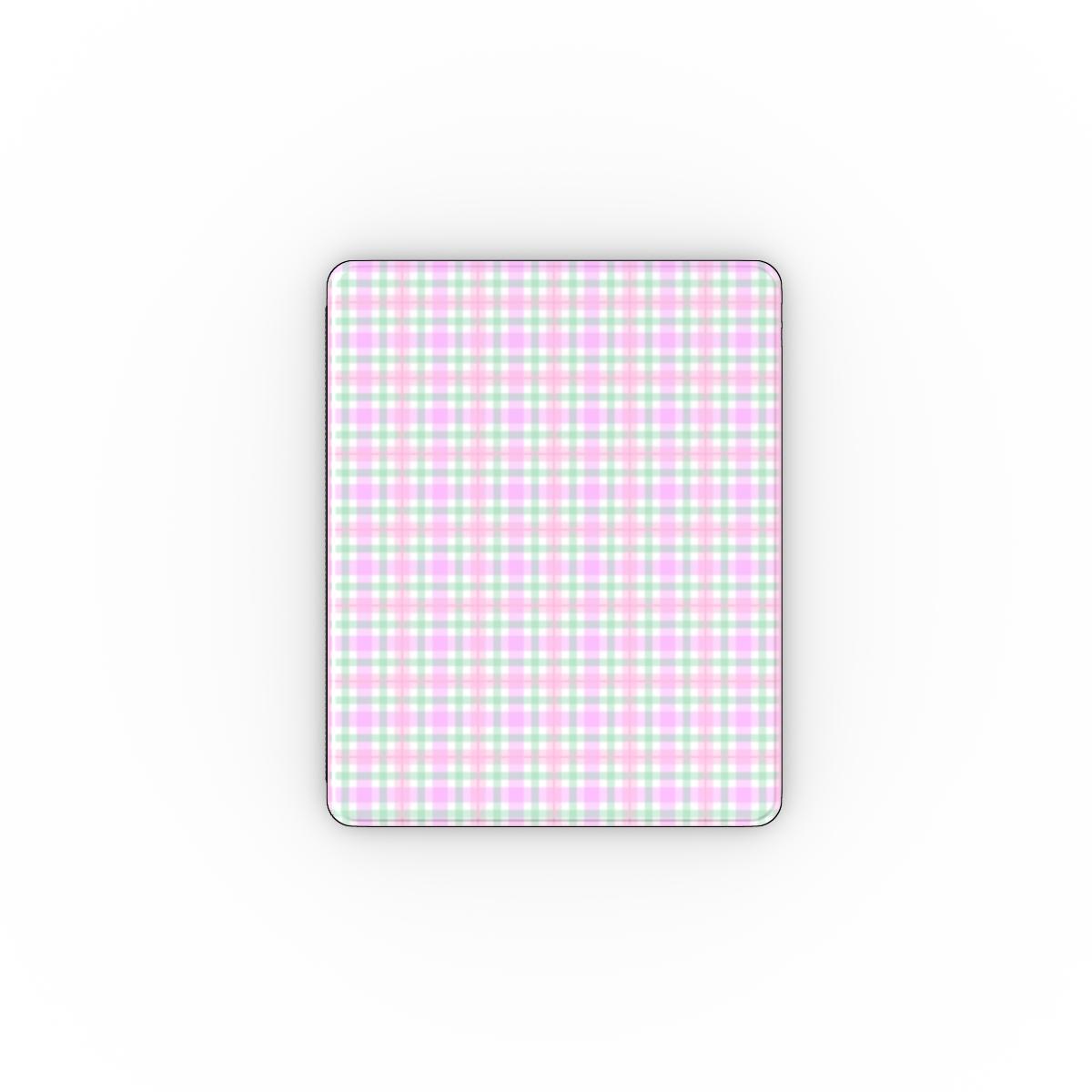 Pastel gingham iPad case open, showing the stand fold and interior
