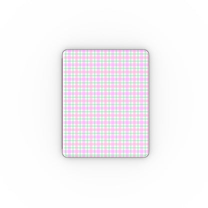 Pastel gingham iPad case open, showing the stand fold and interior