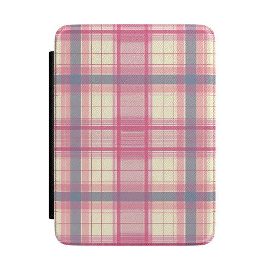 Pastel Pink and Blue Plaid Kindle Case - front view