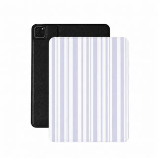 Periwinkle ticking stripe iPad case in pale lilac and white vegan Saffiano leather