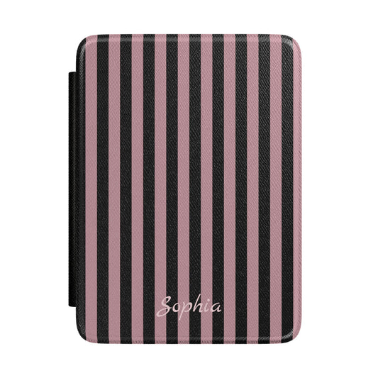 Personalised Black and Dusty Pink Stripe Kindle Case - front view