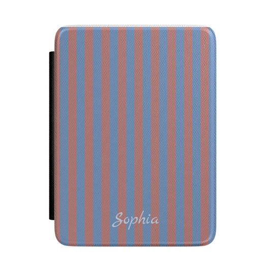 Personalised Blue and Terracotta Stripe Kindle Case - front view