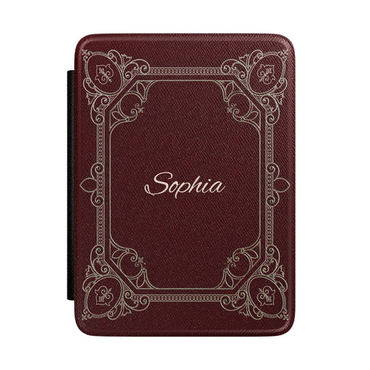 Personalised Burgundy Antique Frame Kindle Case - front view