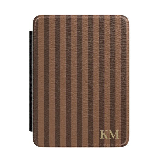 Personalised Cognac Stripe Saffiano Kindle Case - front view