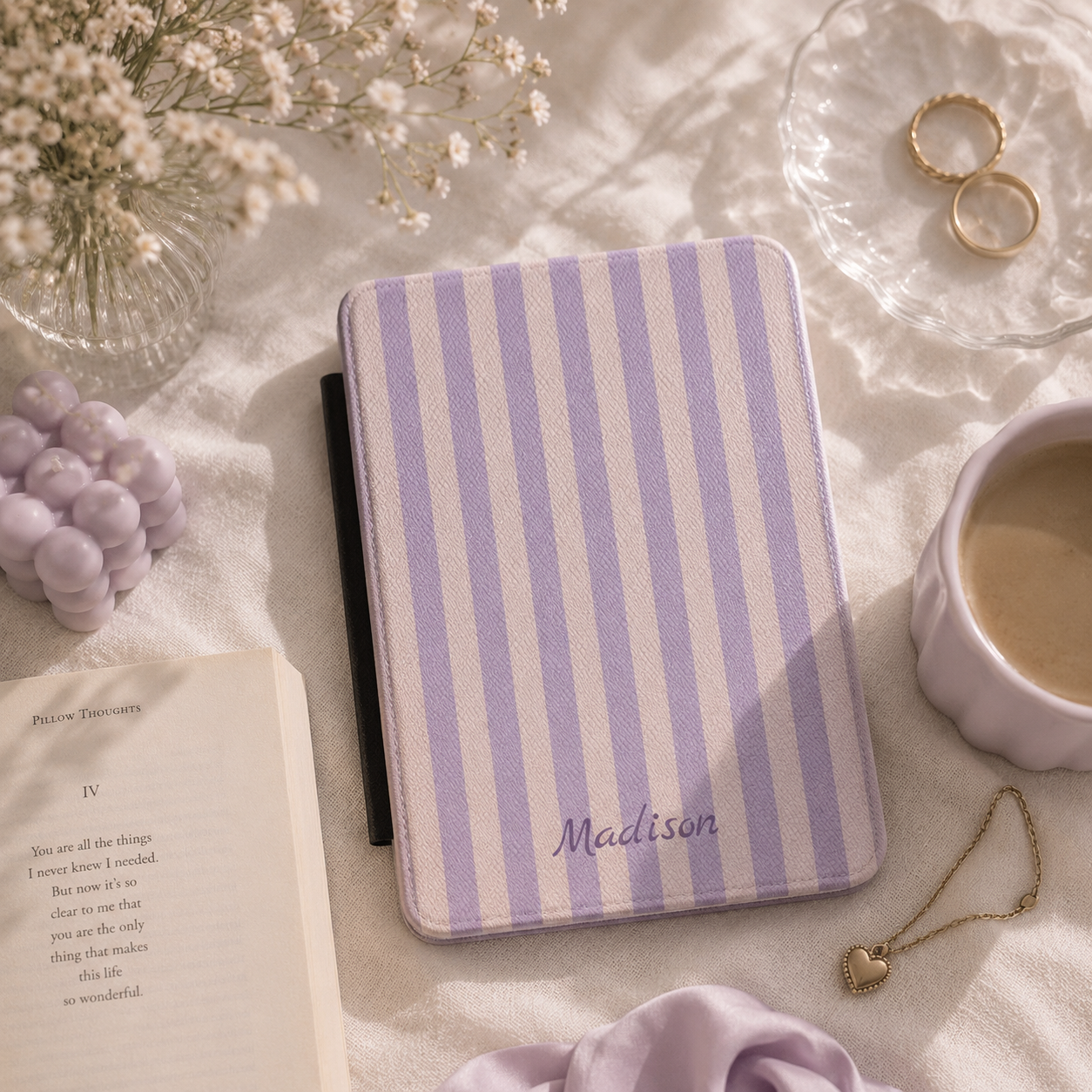 Personalised Lavender and Blush Stripe Kindle Case - photo 3