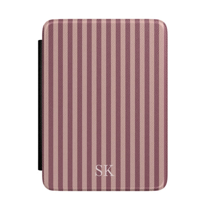 Mauve and dusty rose stripe Kindle Paperwhite case with debossed initials front cover — Maison Noir personalized gift