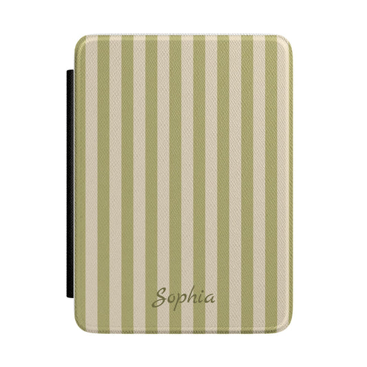 Personalised Olive and Cream Stripe Kindle Case - front view