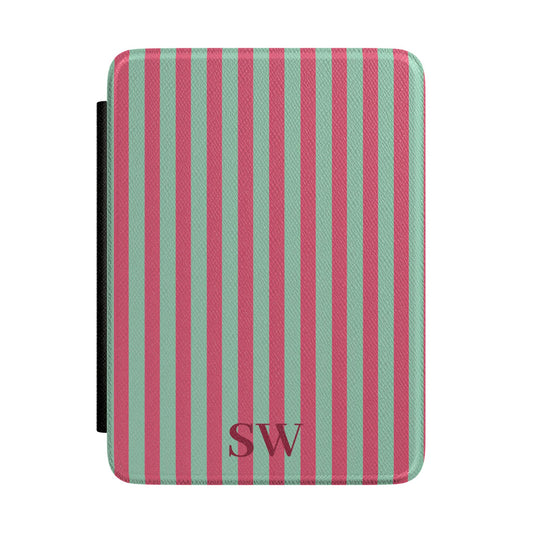 Personalised Pink and Mint Candy Stripe Kindle Case - front view