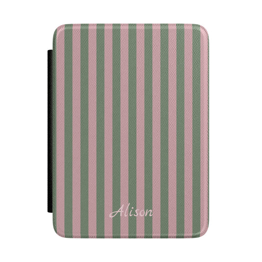 Personalised Pink and Sage Stripe Kindle Case - front view