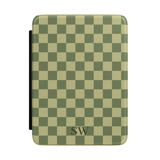 Personalised Sage Checkerboard Kindle Case - front view