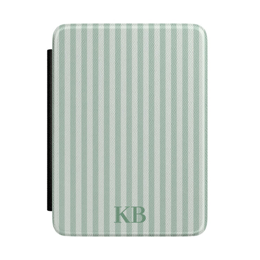 Personalised Sage Stripe Saffiano Kindle Case - front view