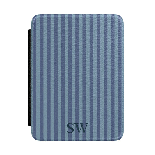 Personalised Two Tone Blue Stripe Kindle Case - front view