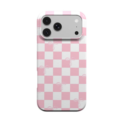 Pink Bow Check phone case – MagSafe iPhone case, front view