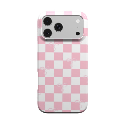 Pink Bow Check phone case – MagSafe iPhone case, front view