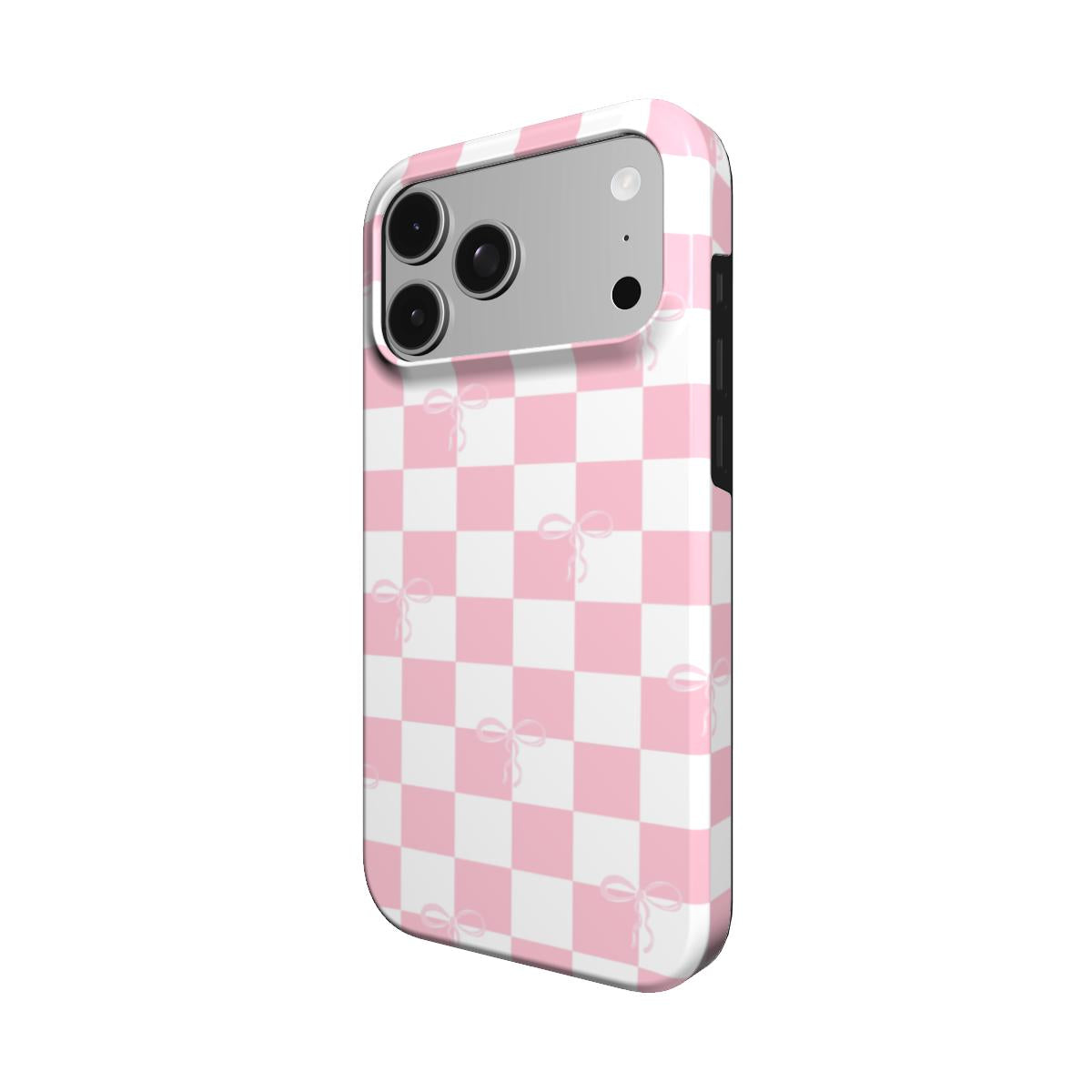 Pink Bow Check phone case – MagSafe iPhone case, detail view