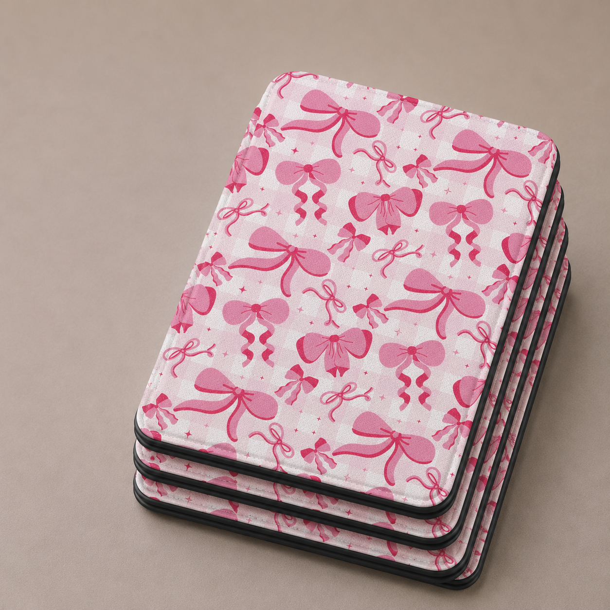 Pink bow Kindle case with elastic hand strap — Coquette Reader ivory print