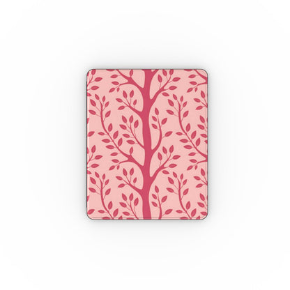 Pink branch iPad case open, showing the stand fold and interior