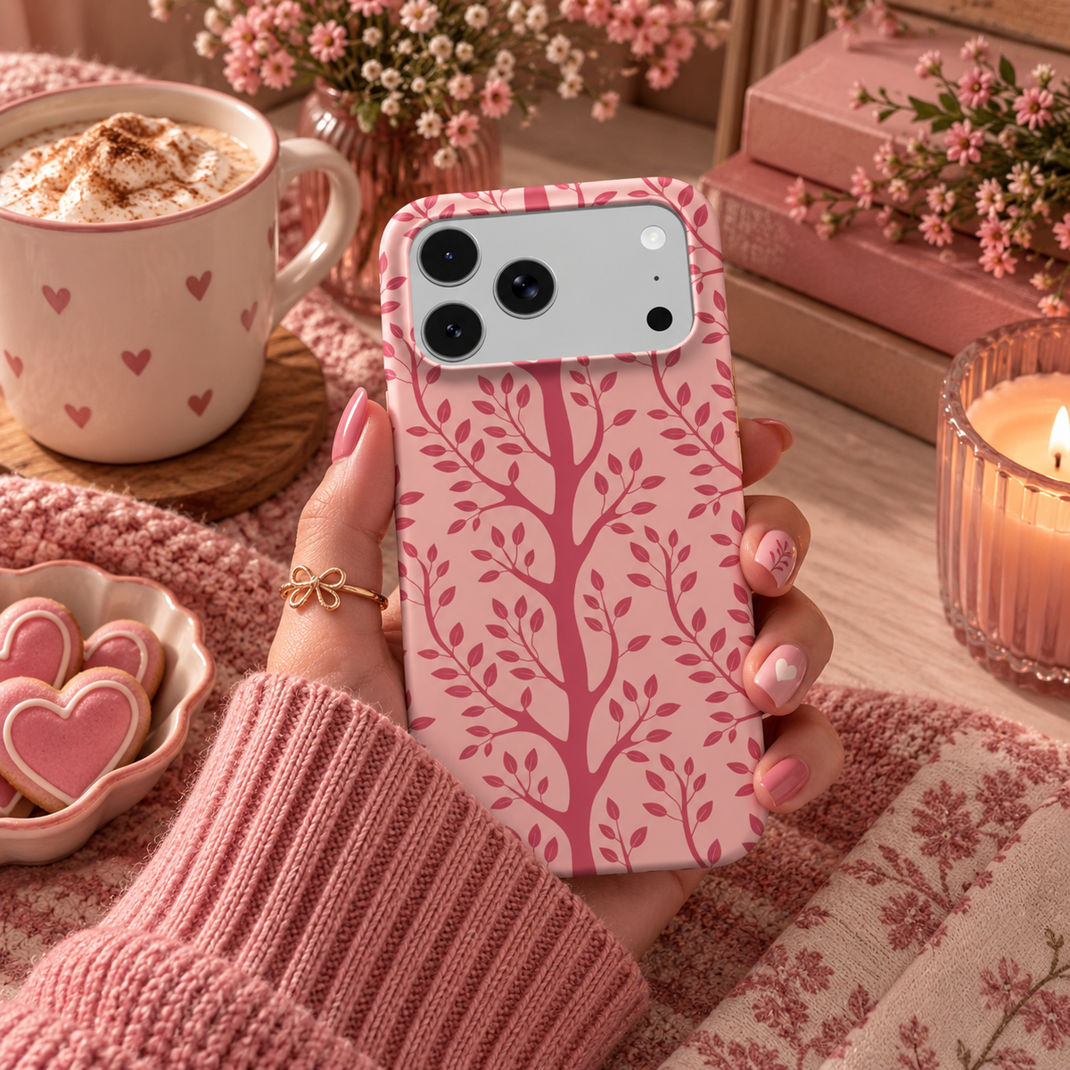 Pink Branch phone case – MagSafe iPhone case, styled photo