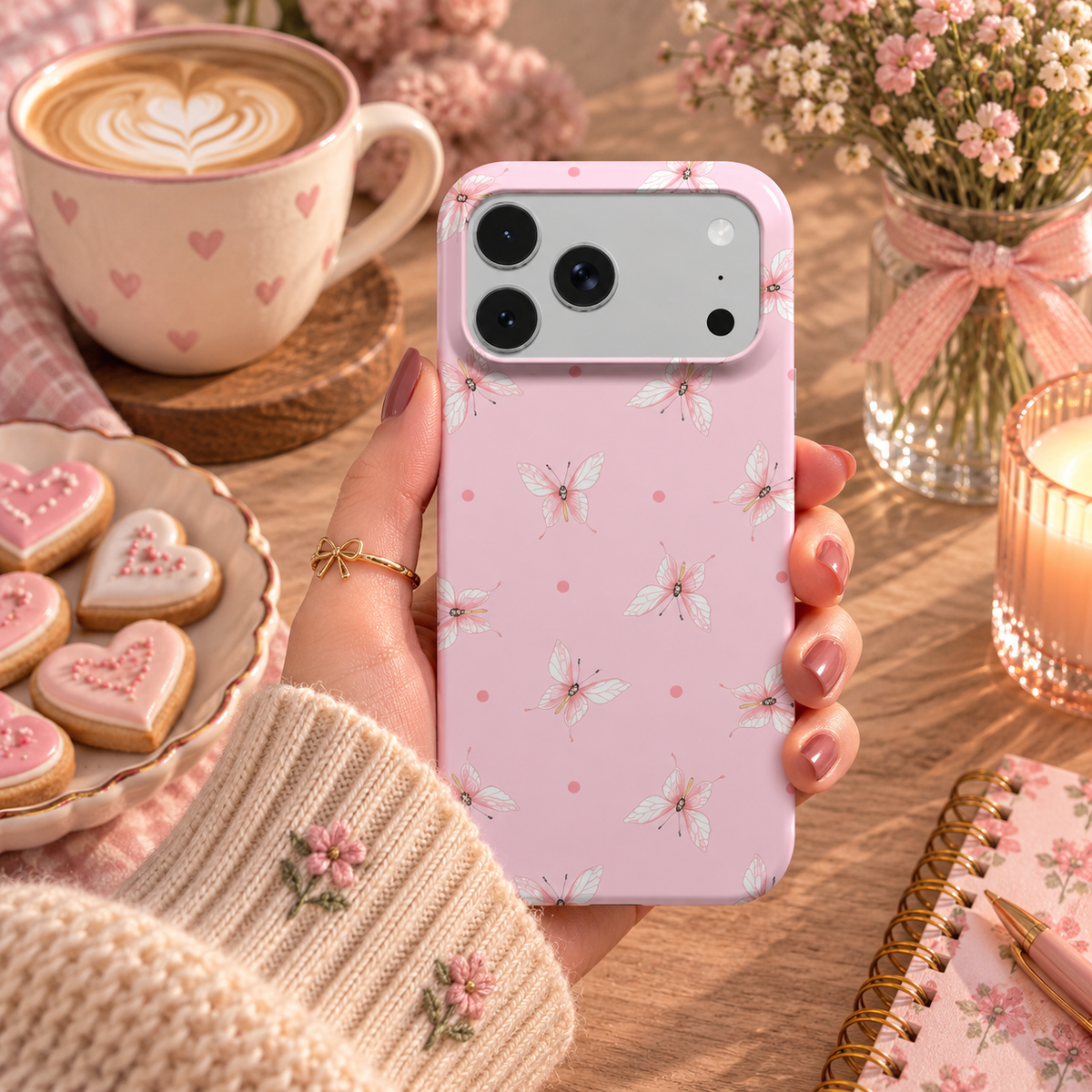 Pink Butterfly Dot phone case – MagSafe iPhone case, styled photo