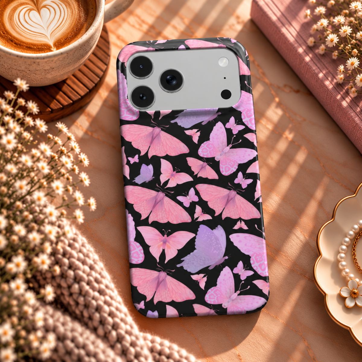 Pink Butterfly Flutter phone case – MagSafe iPhone case, lifestyle photo
