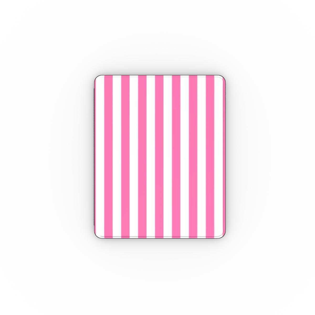 Pink cabana stripe iPad case open, showing the stand fold and interior