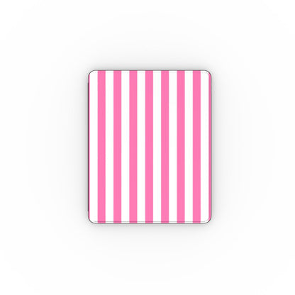 Pink cabana stripe iPad case open, showing the stand fold and interior