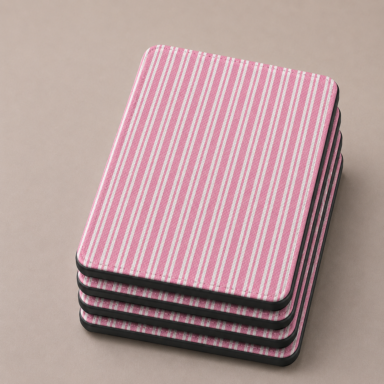 Pink candy stripe Kindle case with elastic hand strap — Coquette Reader ticking print