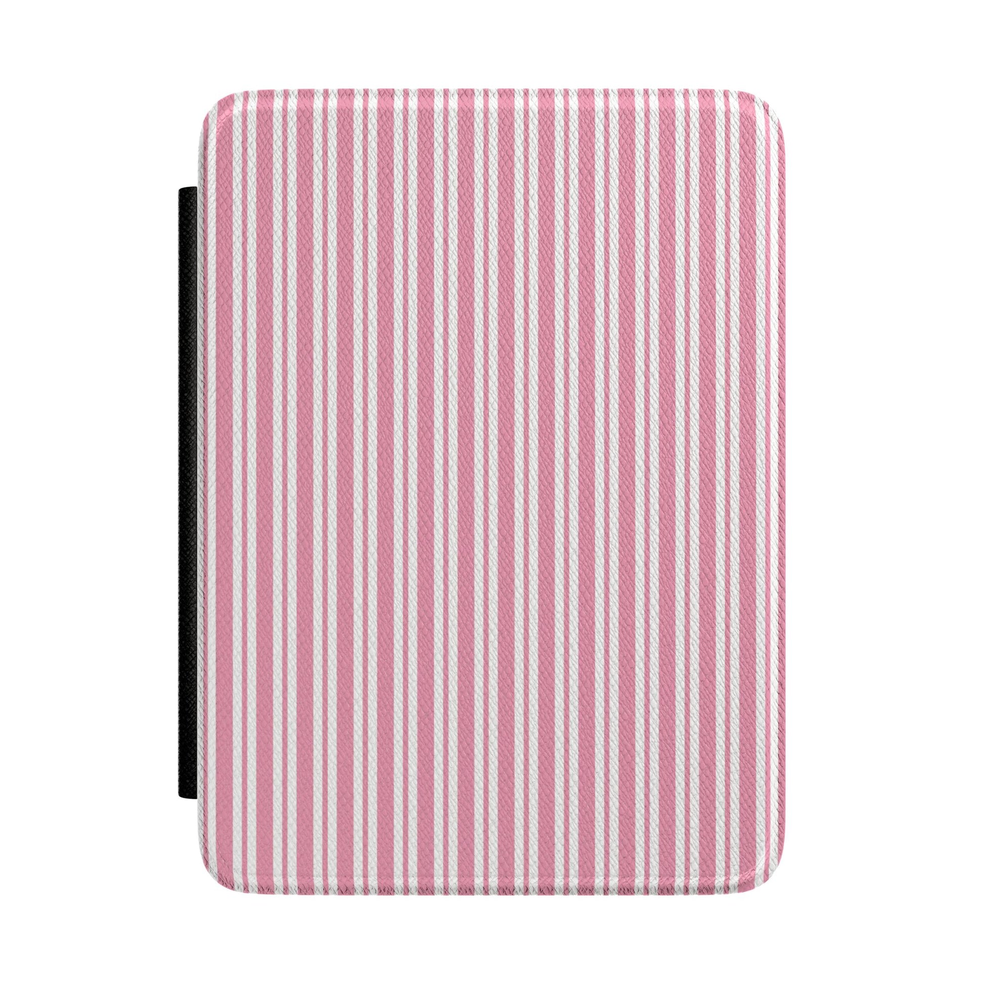 Pink candy stripe Kindle Paperwhite case front cover — Coquette Reader ticking gift for book lovers