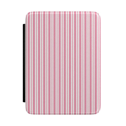 Pink candy stripe Kindle Paperwhite case front cover — Coquette Reader ticking gift for book lovers