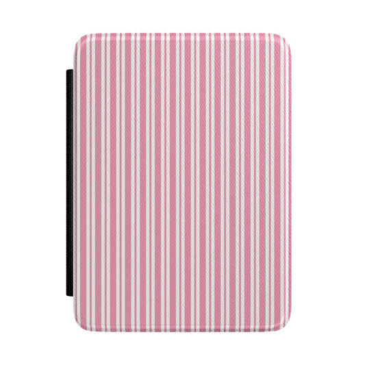 Pink candy stripe Kindle Paperwhite case front cover — Coquette Reader ticking gift for book lovers