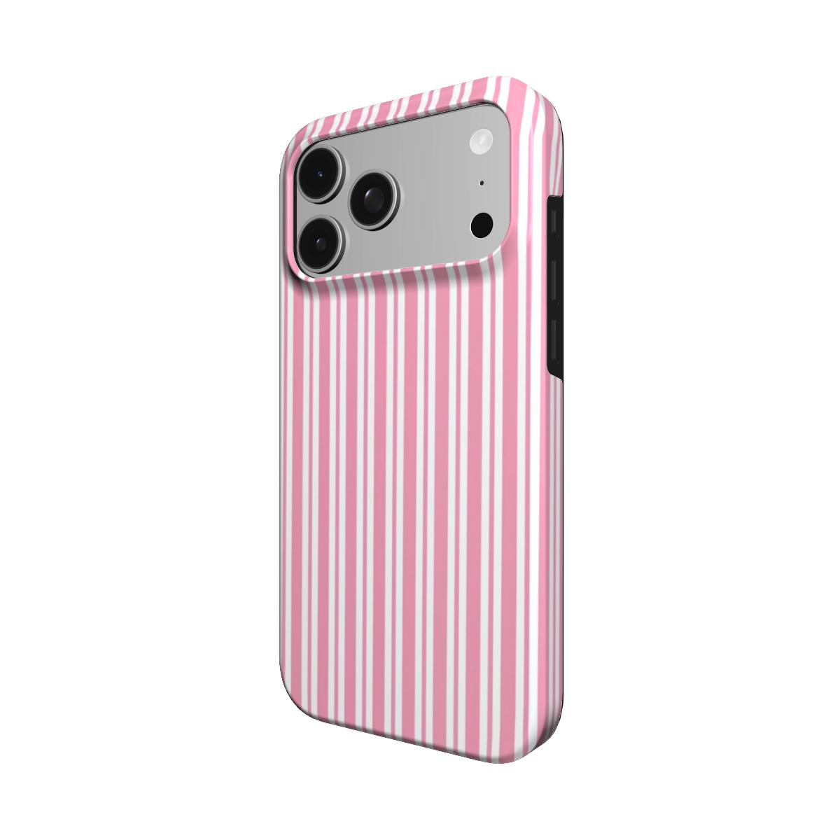 Pink Candy Stripe phone case – MagSafe iPhone case, angled view