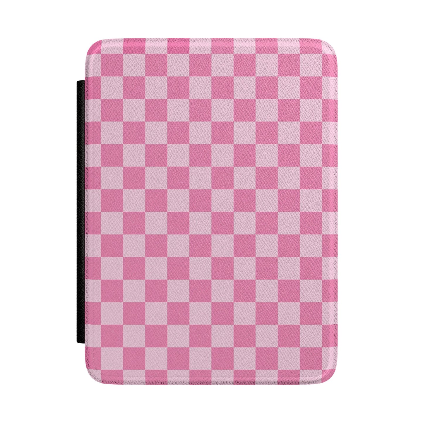 Pink checkerboard Kindle Paperwhite case front cover — Coquette Reader gingham gift for readers