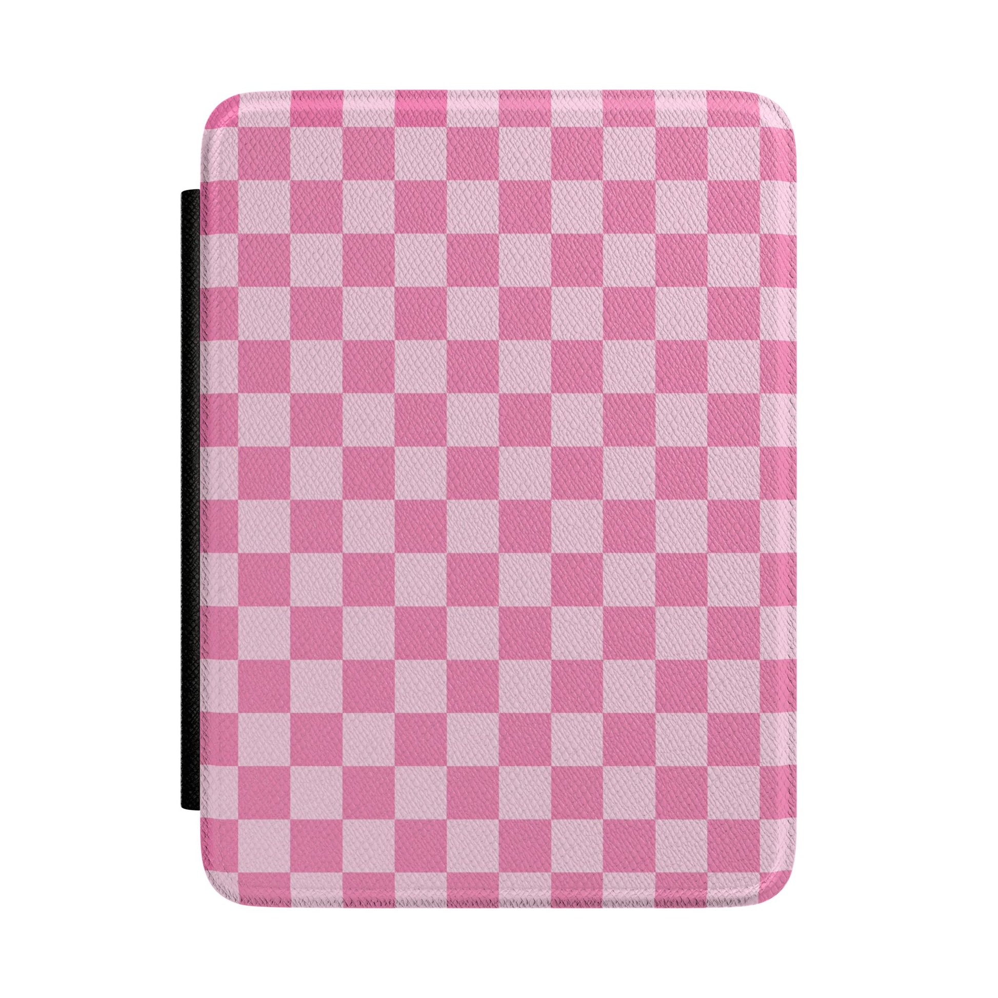 Pink checkerboard Kindle Paperwhite case front cover — Coquette Reader gingham gift for readers