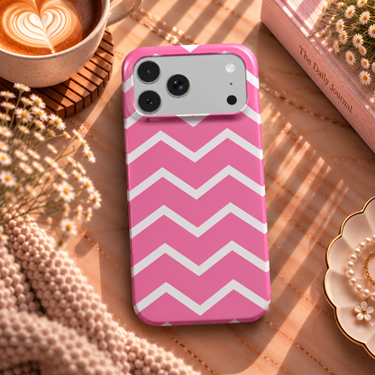 Pink Chevron phone case – MagSafe iPhone case, lifestyle photo