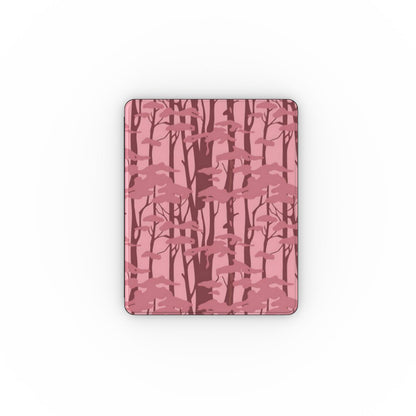 Pink forest camo iPad case open, showing the stand fold and interior