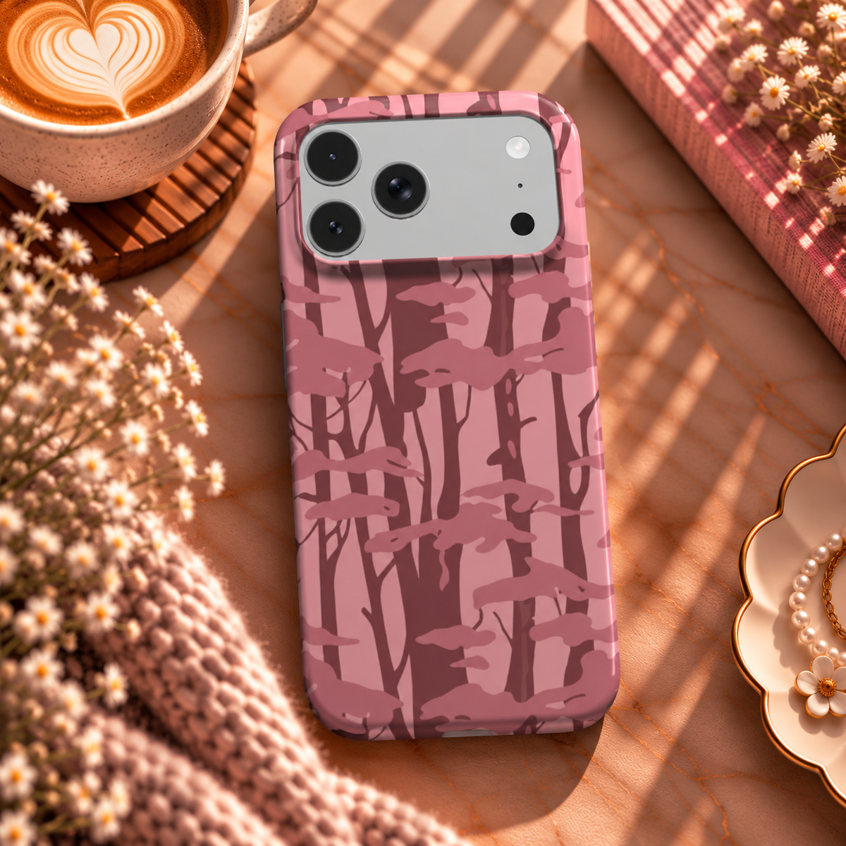 Pink Forest Camo phone case – MagSafe iPhone case, lifestyle photo