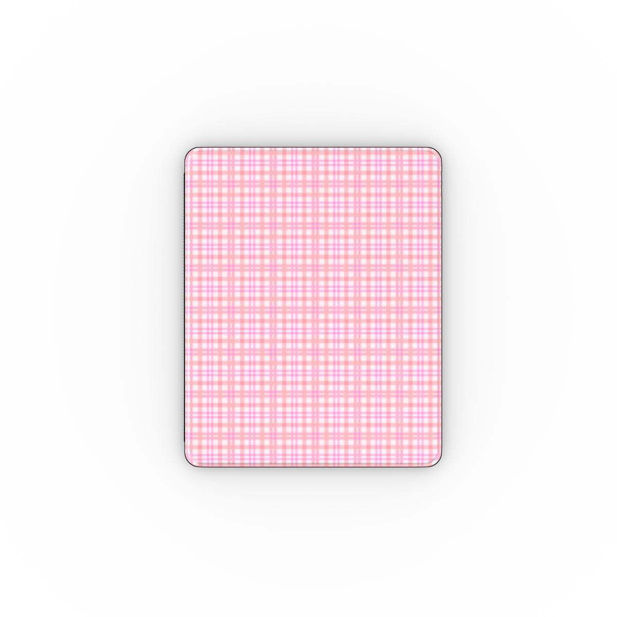 Pink gingham iPad case open, showing the stand fold and interior