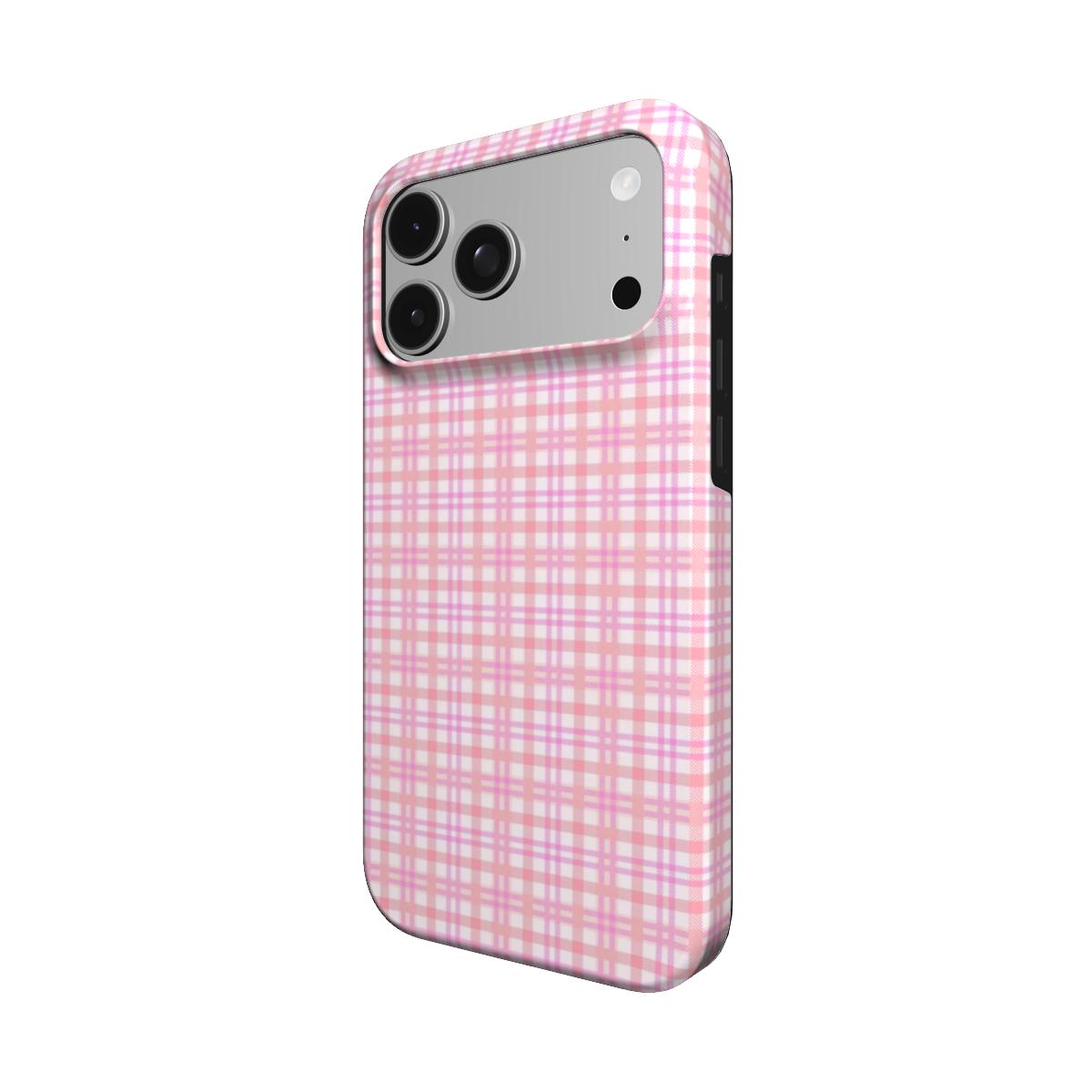 Pink Gingham phone case – MagSafe iPhone case, detail view