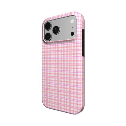 Pink Gingham phone case – MagSafe iPhone case, detail view