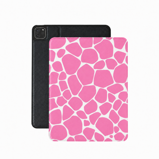 Pink giraffe iPad case in bright pink animal print on cream