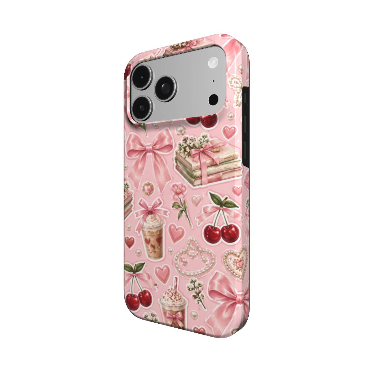 Pink Lattes & Cherries phone case – MagSafe iPhone case, detail view