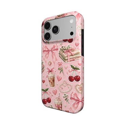 Pink Lattes & Cherries phone case – MagSafe iPhone case, detail view