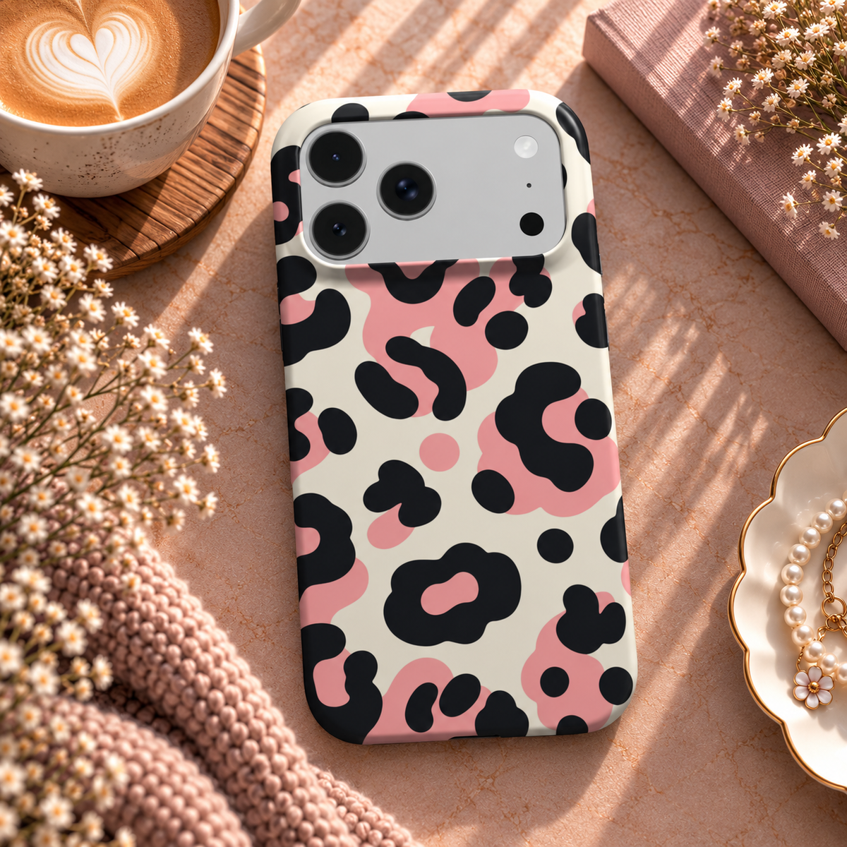 Pink Leopard phone case – MagSafe iPhone case, lifestyle photo