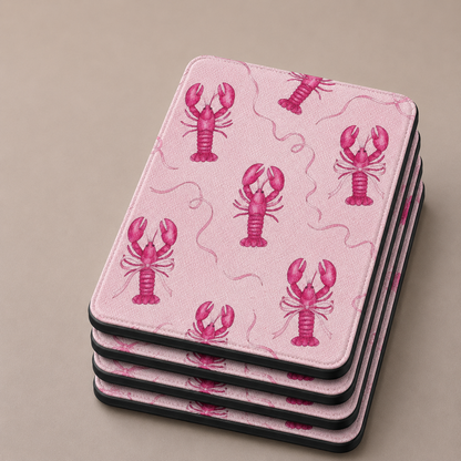 Pink lobster Kindle case with elastic hand strap — Atelier coastal print